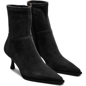 Coutgo Womens Kitten Low Heel Ankle Boots Pointed Toe Side Zipper Short Booties Fall Shoes(Black)