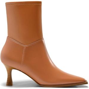 Coutgo Womens Kitten Low Heel Ankle Boots Pointed Toe Side Zipper Short Booties Fall Shoes(Brown)