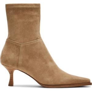 Coutgo Womens Kitten Low Heel Ankle Boots Pointed Toe Side Zipper Short Booties Fall Shoes(Khaki)