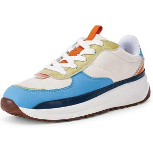 Coutgo Womens Lace Up Platform Sneakers Trendy Athletic Tennis Faux Leather Suede Neutral Comfortable Walking Shoes(Blue)