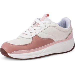 Coutgo Womens Lace Up Platform Sneakers Trendy Athletic Tennis Faux Leather Suede Neutral Comfortable Walking Shoes(Pink)