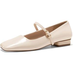 Coutgo Women’s Mary Jane Flats Closed Square Toe Ballet Flat Dressy Comfortable Slip on Shoes(Beige)