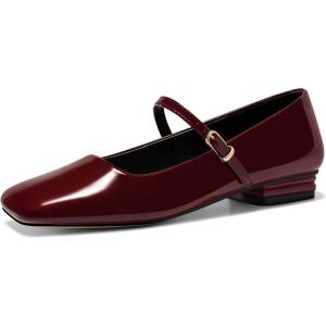 Coutgo Women’s Mary Jane Flats Closed Square Toe Ballet Flat Dressy Comfortable Slip on Shoes(Burgundy)