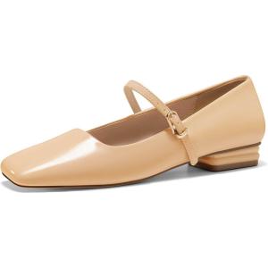 Coutgo Women’s Mary Jane Flats Closed Square Toe Ballet Flat Dressy Comfortable Slip on Shoes(Khaki)