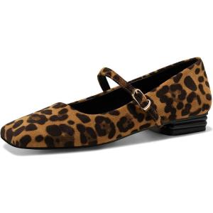 Coutgo Women’s Mary Jane Flats Closed Square Toe Ballet Flat Dressy Comfortable Slip on Shoes(Leopard)