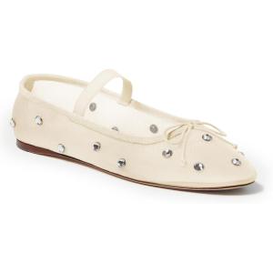 Coutgo Womens Mesh Ballet Flats Crystal Rhinestone Studded Comfortable Mary Jane Dress Shoes(Beige)