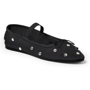Coutgo Womens Mesh Ballet Flats Crystal Rhinestone Studded Comfortable Mary Jane Dress Shoes(Black)