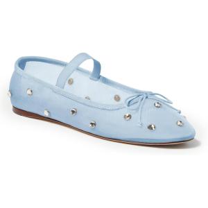 Coutgo Womens Mesh Ballet Flats Crystal Rhinestone Studded Comfortable Mary Jane Dress Shoes(Blue)