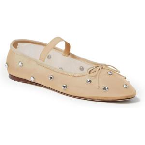 Coutgo Womens Mesh Ballet Flats Crystal Rhinestone Studded Comfortable Mary Jane Dress Shoes(Nude)