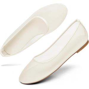 Coutgo Womens Mesh Ballet Flats Slip on Ballerina Flats Comfortable Casual Work Dress Shoes(Beige)