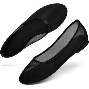 Coutgo Womens Mesh Ballet Flats Slip on Ballerina Flats Comfortable Casual Work Dress Shoes(Black)