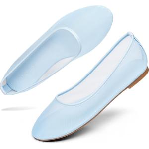 Coutgo Womens Mesh Ballet Flats Slip on Ballerina Flats Comfortable Casual Work Dress Shoes(Light Blue)