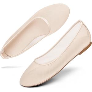 Coutgo Womens Mesh Ballet Flats Slip on Ballerina Flats Comfortable Casual Work Dress Shoes(Nude)