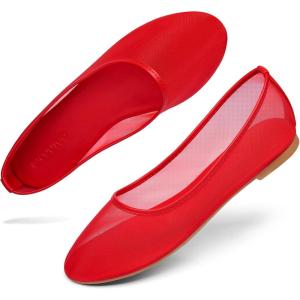 Coutgo Womens Mesh Ballet Flats Slip on Ballerina Flats Comfortable Casual Work Dress Shoes(Red)