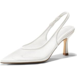 Coutgo Womens Mesh Slingback Kitten Heels Pointed Toe Low Heel Pumps Sexy Dress Shoes(White)