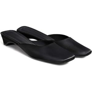 Coutgo Women’s Mules Low Kitten Heel Closed Square Toe Slip On Backless Dress Shoes,Size Fits Large(Black)