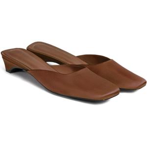 Coutgo Women’s Mules Low Kitten Heel Closed Square Toe Slip On Backless Dress Shoes,Size Fits Large(Coffee)