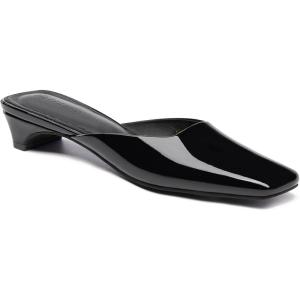 Coutgo Women’s Mules Low Kitten Heel Closed Square Toe Slip On Backless Dress Shoes,Size Fits Large(Cool Black)