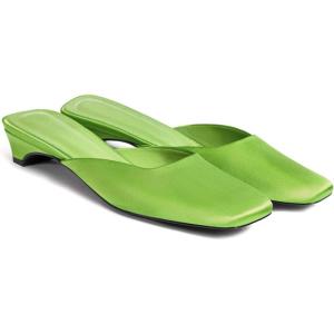 Coutgo Women’s Mules Low Kitten Heel Closed Square Toe Slip On Backless Dress Shoes,Size Fits Large(Green)