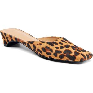 Coutgo Women’s Mules Low Kitten Heel Closed Square Toe Slip On Backless Dress Shoes,Size Fits Large(Leopard Color)