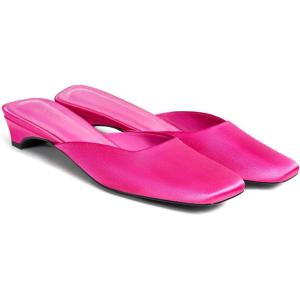 Coutgo Women’s Mules Low Kitten Heel Closed Square Toe Slip On Backless Dress Shoes,Size Fits Large(Rose Red)