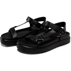 Coutgo Womens Platform Sandals Comfortable Arch Support Footbed Adjustable Ankle Strap Summer Beach Flat Sandals(Black/Pu)