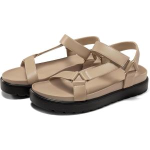 Coutgo Womens Platform Sandals Comfortable Arch Support Footbed Adjustable Ankle Strap Summer Beach Flat Sandals(Dark Khaki/Pu)