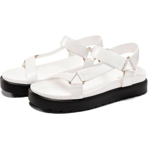 Coutgo Womens Platform Sandals Comfortable Arch Support Footbed Adjustable Ankle Strap Summer Beach Flat Sandals(White/Pu)