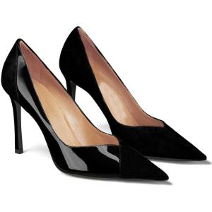 Coutgo Womens Pointed Toe High Heels Pumps Patent Suede Stiletto Heel Slip on Office Party Wedding Dress Shoes(Black)