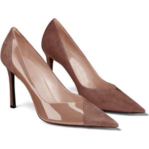 Coutgo Womens Pointed Toe High Heels Pumps Patent Suede Stiletto Heel Slip on Office Party Wedding Dress Shoes(Coffee)