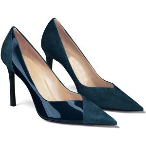 Coutgo Womens Pointed Toe High Heels Pumps Patent Suede Stiletto Heel Slip on Office Party Wedding Dress Shoes(Navy)