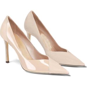 Coutgo Womens Pointed Toe High Heels Pumps Patent Suede Stiletto Heel Slip on Office Party Wedding Dress Shoes(Nude)