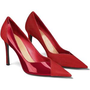 Coutgo Womens Pointed Toe High Heels Pumps Patent Suede Stiletto Heel Slip on Office Party Wedding Dress Shoes(Red/Burgundy)