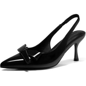 Coutgo Womens Slingback Kitten Heels Bow Closed Pointed Toe Pumps Slip on Office Work Dress Shoes(Black)