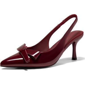 Coutgo Womens Slingback Kitten Heels Bow Closed Pointed Toe Pumps Slip on Office Work Dress Shoes(Burgundy)