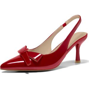 Coutgo Womens Slingback Kitten Heels Bow Closed Pointed Toe Pumps Slip on Office Work Dress Shoes(Red)