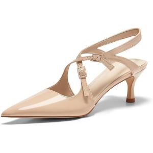 Coutgo Womens Slingback Kitten Heels Pointed Toe Criss Cross Pumps Buckle Office Dress Shoes(Khaki)