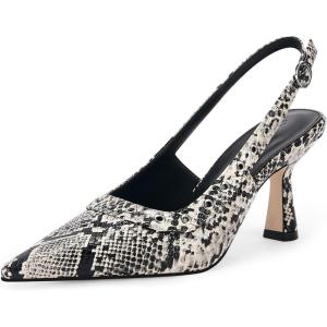 Coutgo Womens Slingback Kitten Heels Studded Closed Pointed Toe Slip On Leather Pumps Work Dress Shoes(Snake Print)