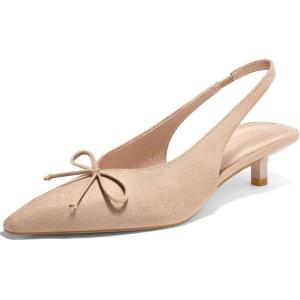 Coutgo Womens Slingback Kitten Low Heels Dress Shoes Closed Pointed Toe Bow Tie Slip on Office Work Pumps(Nude)