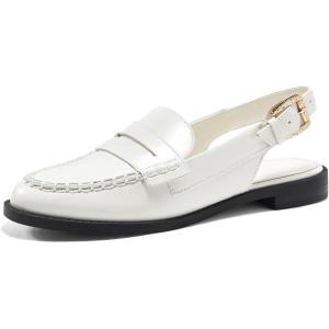 Coutgo Women’s Slingback Loafers Comfortable Pointed Toe Chunky Low Heel Adjustable Buckle Strap Flat Shoes(Creamy-white)