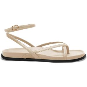 Coutgo Womens Strappy Flat Sandals Comfortable Flip Flop Footbed Sandals Ankle Strap Summer Beach Shoes(Beige)