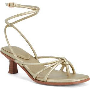 Coutgo Womens Strappy Heels Sandals Thong Gladiator Square Open Toe Low Kitten Heeled Criss Cross Ankle Strap Summer Dress Wedding Shoes(Gold)