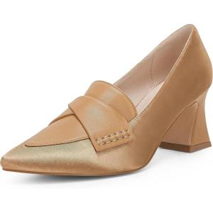 Women’s Chunky Block Low Heels Pumps Stitching Retro Work Office Dress Shoes(Brown)