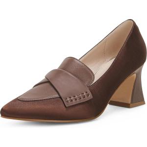 Women’s Chunky Block Low Heels Pumps Stitching Retro Work Office Dress Shoes(Dark Brown)