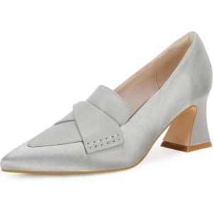 Women’s Chunky Block Low Heels Pumps Stitching Retro Work Office Dress Shoes(Grey)