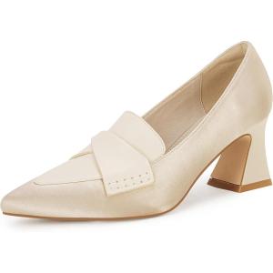 Women’s Chunky Block Low Heels Pumps Stitching Retro Work Office Dress Shoes(Nude)