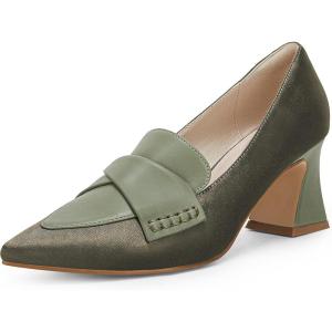 Women’s Chunky Block Low Heels Pumps Stitching Retro Work Office Dress Shoes(Sage)