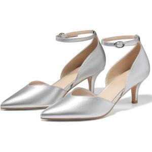 Womens Kitten Heels Comfortable Low Heel Dress Shoes Pointed Toe Ankle Strap Cutout D’Orsay Wedding Party Pumps(Silver)