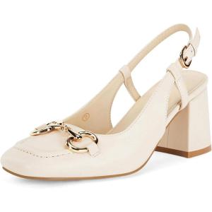 Womens Slingback Block Heels Closed Square Toe Dress Work Shoes Slip on Buckle Strap Business Pumps(Beige)