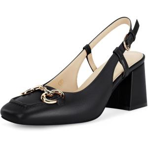 Womens Slingback Block Heels Closed Square Toe Dress Work Shoes Slip on Buckle Strap Business Pumps(Black)